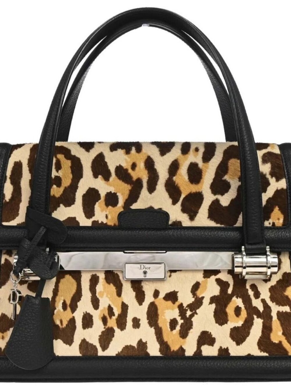 Christian Dior Beige Pony Hair Leopard Print Handbag
